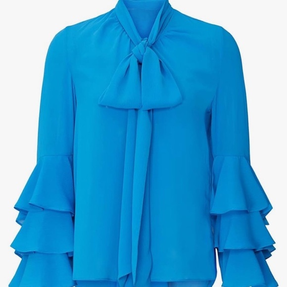 Prabel Gurung women’s blue ruffle tie flowing blouse size 14 excellent condition - Picture 13 of 13